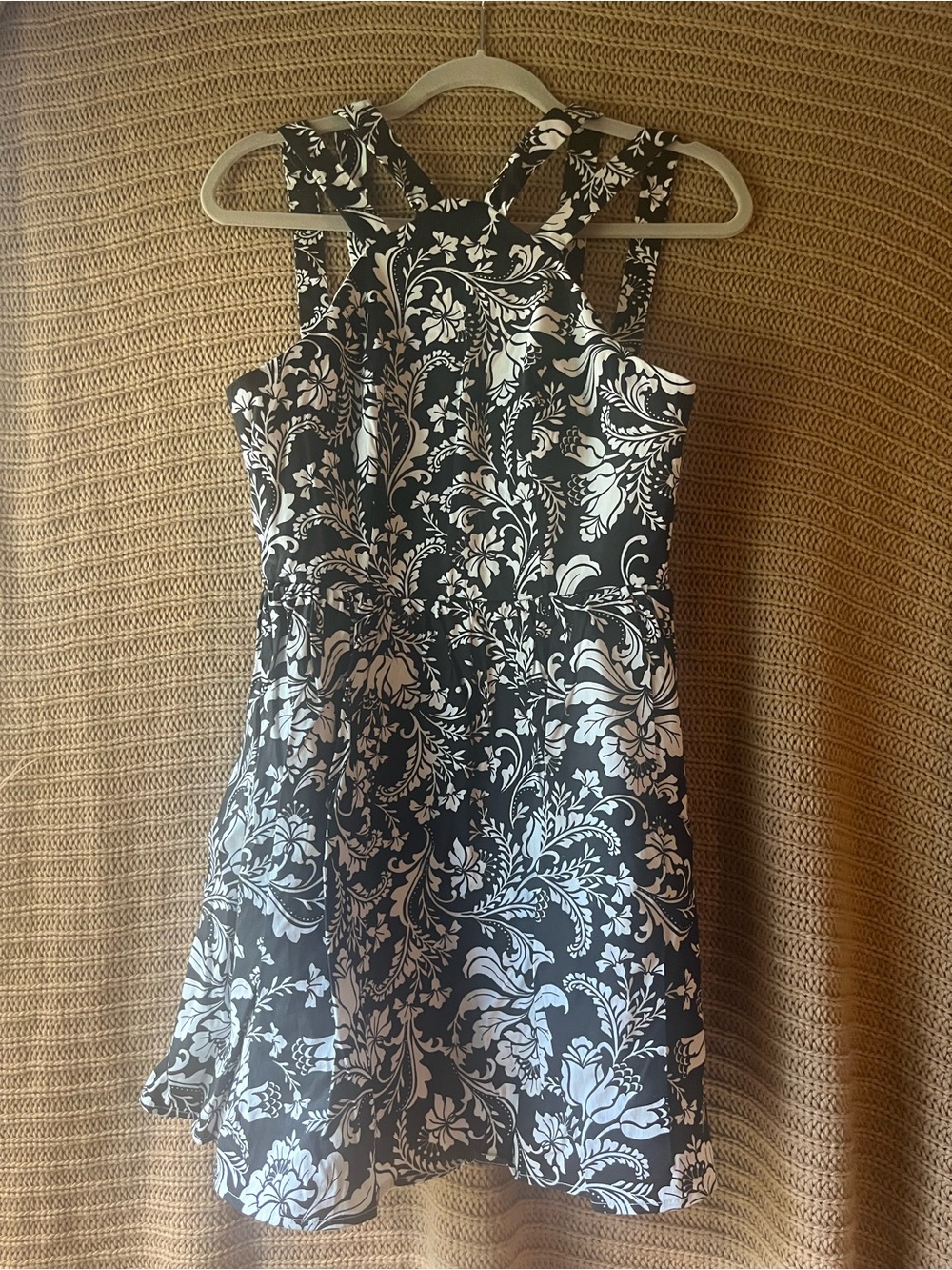 Emerald Sundae Black & White Floral Fit-and-Flare Mini Dress